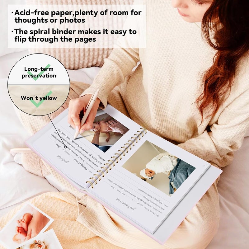 1DOT2 Timeless First 5 Years Keepsake Baby Memory Book for Boy or Girl, Luxury Linen Cover Acid Free Pages, Neutral Baby Journal Milestone Book or Scrapbook, Record the Story of You from Birth to Age 5 - Image 4